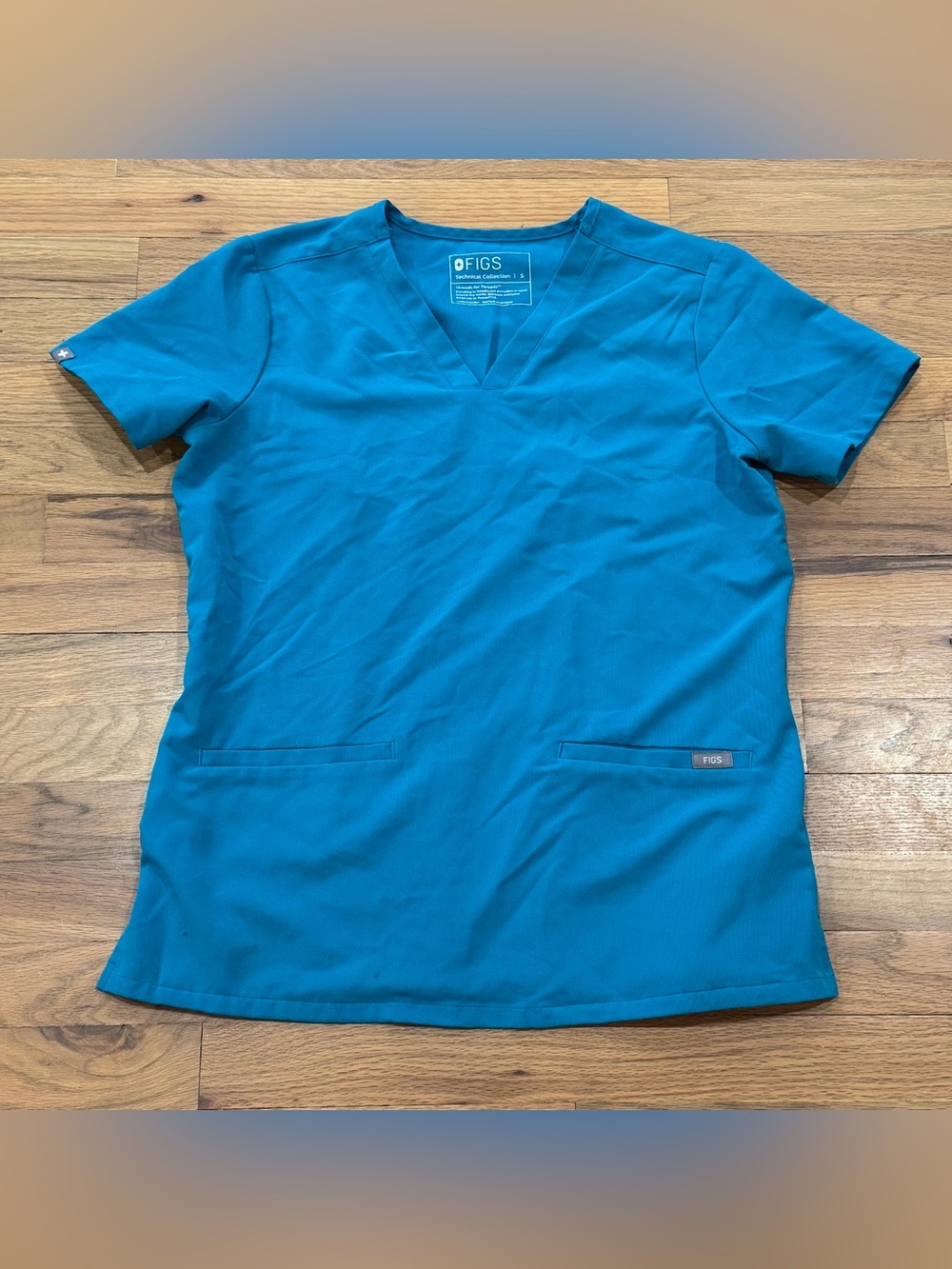 FIGS Women's Teal V-Neck Scrub Top S
